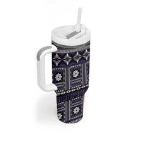 Fiji Masi Tapa Pattern Purple Tumbler With Handle - Polynesian Pride
