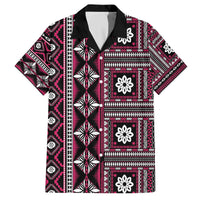 Fiji Masi Tapa Pattern Pink Family Matching Off The Shoulder Long Sleeve Dress and Hawaiian Shirt - Polynesian Pride