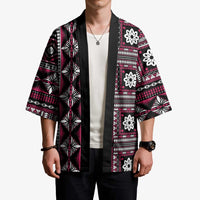 Fiji Masi Tapa Pattern Pink Kimono - Polynesian Pride