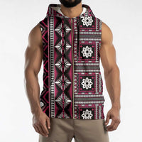Fiji Masi Tapa Pattern Pink Sleeveless Zip Hoodie LT01 - Polynesian Pride