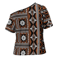 Fiji Masi Tapa Pattern Orange Cross Shoulder Shirt - Polynesian Pride