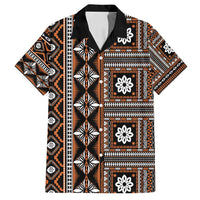 Fiji Masi Tapa Pattern Orange Family Matching Long Sleeve Bodycon Dress and Hawaiian Shirt - Polynesian Pride