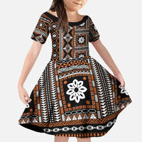 Fiji Masi Tapa Pattern Orange Family Matching Mermaid Dress and Hawaiian Shirt - Polynesian Pride