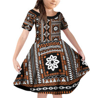 Fiji Masi Tapa Pattern Orange Family Matching Off Shoulder Short Dress and Hawaiian Shirt - Polynesian Pride