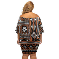 Fiji Masi Tapa Pattern Orange Family Matching Off Shoulder Short Dress and Hawaiian Shirt - Polynesian Pride
