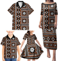 Fiji Masi Tapa Pattern Orange Family Matching Puletasi and Hawaiian Shirt - Polynesian Pride
