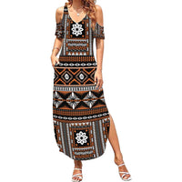 Fiji Masi Tapa Pattern Orange Family Matching Summer Maxi Dress and Hawaiian Shirt - Polynesian Pride
