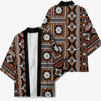 Fiji Masi Tapa Pattern Orange Kimono - Polynesian Pride