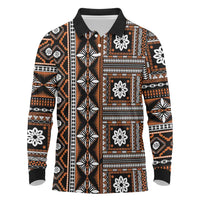 Fiji Masi Tapa Pattern Orange Long Sleeve Polo Shirt - Polynesian Pride
