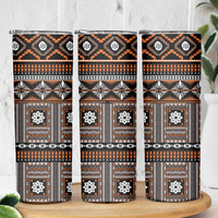Fiji Masi Tapa Pattern Orange Skinny Tumbler LT01 - Polynesian Pride