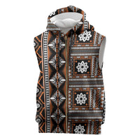 Fiji Masi Tapa Pattern Orange Sleeveless Zip Hoodie LT01 Orange - Polynesian Pride