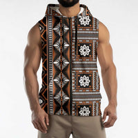 Fiji Masi Tapa Pattern Orange Sleeveless Zip Hoodie LT01 - Polynesian Pride