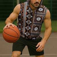 Fiji Masi Tapa Pattern Orange Sleeveless Zip Hoodie LT01 - Polynesian Pride
