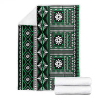 Fiji Masi Tapa Pattern Green Blanket - Polynesian Pride