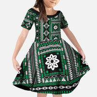 Fiji Masi Tapa Pattern Green Family Matching Off Shoulder Maxi Dress and Hawaiian Shirt - Polynesian Pride