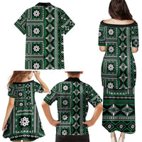 Fiji Masi Tapa Pattern Green Family Matching Puletasi and Hawaiian Shirt - Polynesian Pride