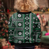 Fiji Masi Tapa Pattern Green Kid Ugly Christmas Sweater - Polynesian Pride