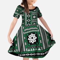 Fiji Masi Tapa Pattern Green Kid Short Sleeve Dress - Polynesian Pride