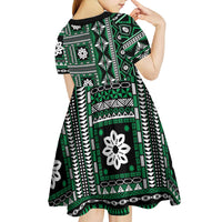 Fiji Masi Tapa Pattern Green Kid Short Sleeve Dress - Polynesian Pride
