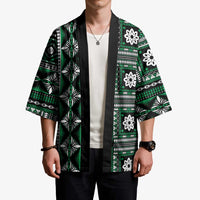 Fiji Masi Tapa Pattern Green Kimono - Polynesian Pride