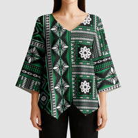 Fiji Masi Tapa Pattern Green Kimono Sleeve Blouse - Polynesian Pride