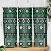 Fiji Masi Tapa Pattern Green Skinny Tumbler LT01 - Polynesian Pride