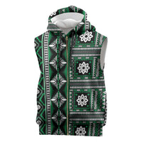 Fiji Masi Tapa Pattern Green Sleeveless Zip Hoodie LT01 Green - Polynesian Pride