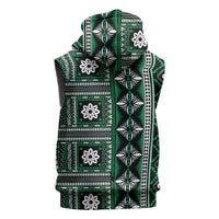 Fiji Masi Tapa Pattern Green Sleeveless Zip Hoodie LT01 - Polynesian Pride
