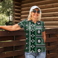 Fiji Masi Tapa Pattern Green Women Polo Shirt - Polynesian Pride
