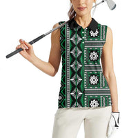 Fiji Masi Tapa Pattern Green Women Sleeveless Polo Shirt - Polynesian Pride