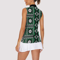 Fiji Masi Tapa Pattern Green Women Sleeveless Polo Shirt - Polynesian Pride