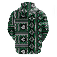 Fiji Masi Tapa Pattern Green Zip Hoodie - Polynesian Pride