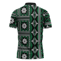 Fiji Masi Tapa Pattern Green Zipper Polo Shirt - Polynesian Pride
