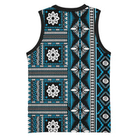 Fiji Masi Tapa Pattern Blue Basketball Jersey - Polynesian Pride