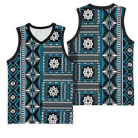Fiji Masi Tapa Pattern Blue Basketball Jersey - Polynesian Pride
