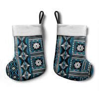 Fiji Masi Tapa Pattern Blue Christmas Stocking - Polynesian Pride