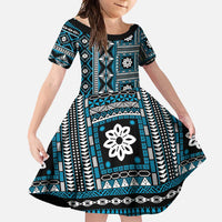 Fiji Masi Tapa Pattern Blue Family Matching Mermaid Dress and Hawaiian Shirt - Polynesian Pride