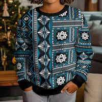 Fiji Masi Tapa Pattern Blue Kid Ugly Christmas Sweater - Polynesian Pride