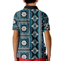 Fiji Masi Tapa Pattern Blue Kid Polo Shirt - Polynesian Pride