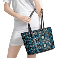 Fiji Masi Tapa Pattern Blue Leather Tote Bag - Polynesian Pride