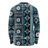 Fiji Masi Tapa Pattern Blue Long Sleeve Shirt - Polynesian Pride