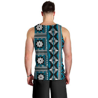 Fiji Masi Tapa Pattern Blue Men Tank Top - Polynesian Pride