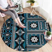 Fiji Masi Tapa Pattern Blue Round Carpet - Polynesian Pride