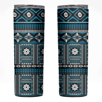 Fiji Masi Tapa Pattern Blue Skinny Tumbler LT01 Blue - Polynesian Pride