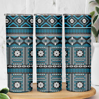 Fiji Masi Tapa Pattern Blue Skinny Tumbler LT01 - Polynesian Pride