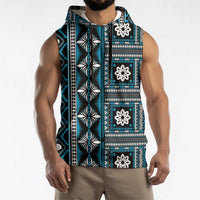 Fiji Masi Tapa Pattern Blue Sleeveless Hoodie - Polynesian Pride