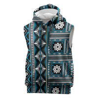 Fiji Masi Tapa Pattern Blue Sleeveless Zip Hoodie LT01 Blue - Polynesian Pride