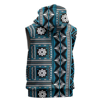 Fiji Masi Tapa Pattern Blue Sleeveless Zip Hoodie LT01 - Polynesian Pride