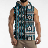 Fiji Masi Tapa Pattern Blue Sleeveless Zip Hoodie LT01 - Polynesian Pride