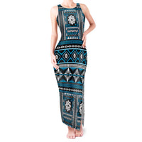 Fiji Masi Tapa Pattern Blue Tank Maxi Dress - Polynesian Pride